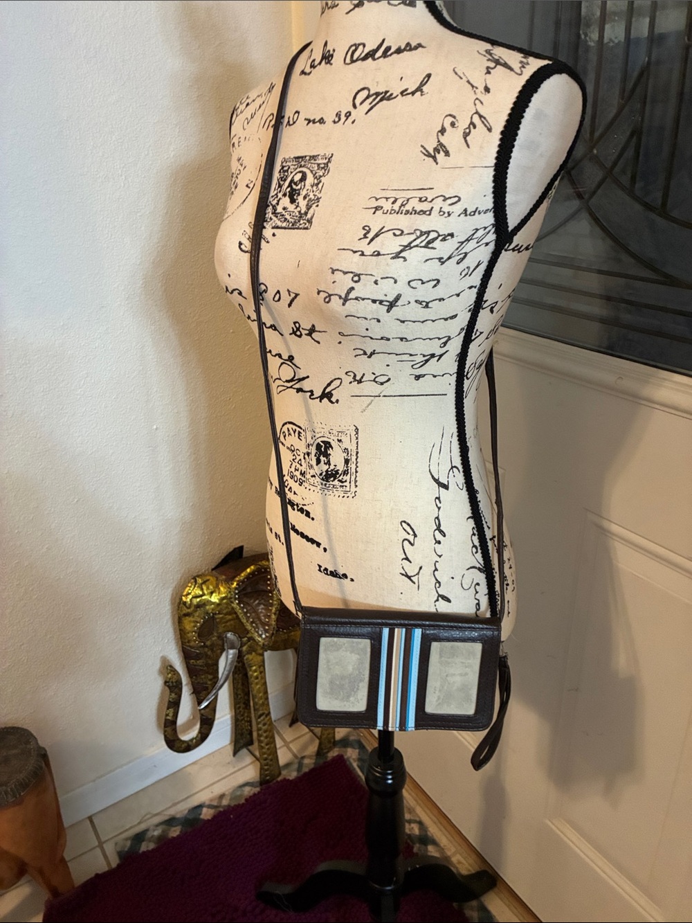 NWOT-Creative Memories Brown Mini Crossbody with Blue Stripe Accents